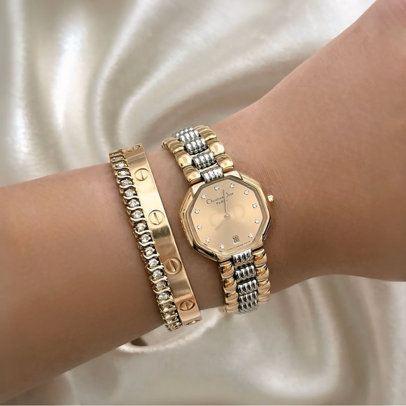 AUTHENTIC VINTAGE DIOR CZ DIAMOND TWO-TONED WATCH - Picture 1 of 5